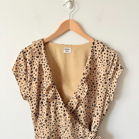 Aritzia Sunday Best Savoy Leopard Print Wrap Mini Dress Size 4 - Picture 6 of 9